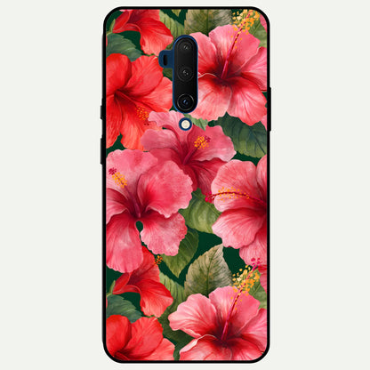  Hibiscus Pattern Glass Case For OnePlus 7T Pro back cover – full design glossy printed glass finish