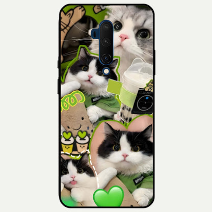  Matcha Cats Mood Glass Case For OnePlus 7T Pro back cover – full design glossy printed glass finish