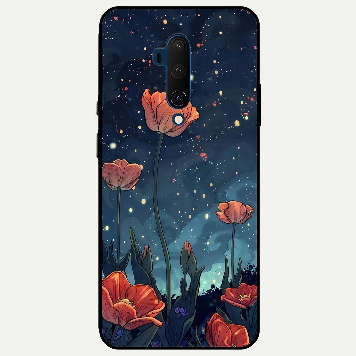  Midnight Tulip Glow Glass Case For OnePlus 7T Pro back cover – full design glossy printed glass finish