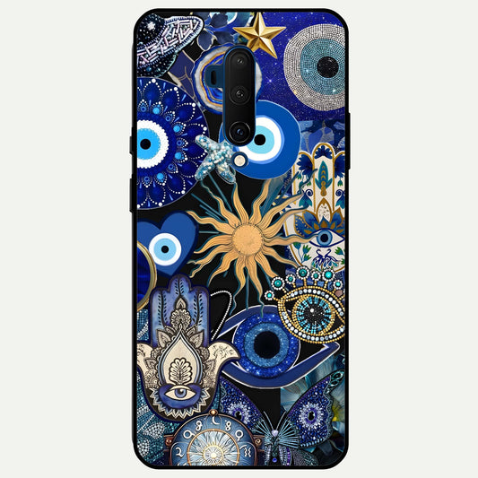  Mystic Blue Evil Eye Glass Case For OnePlus 7T Pro back cover – full design glossy printed glass finish
