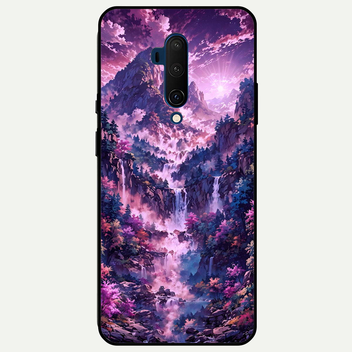  Mystic Cascade Peaks Glass Case For OnePlus 7T Pro back cover – full design glossy printed glass finish