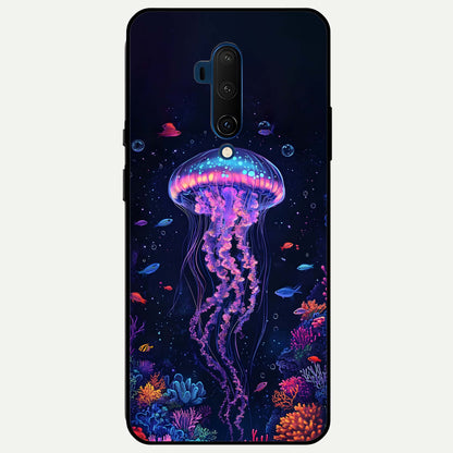  Neon Jellyfish Glass Case For OnePlus 7T Pro back cover – full design glossy printed glass finish