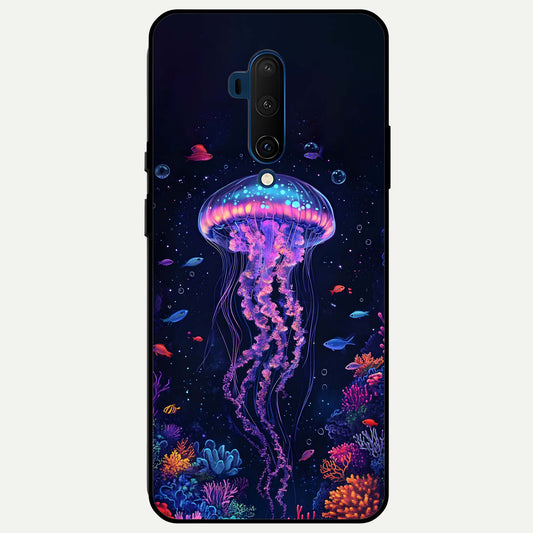  Neon Jellyfish Glass Case For OnePlus 7T Pro back cover – full design glossy printed glass finish
