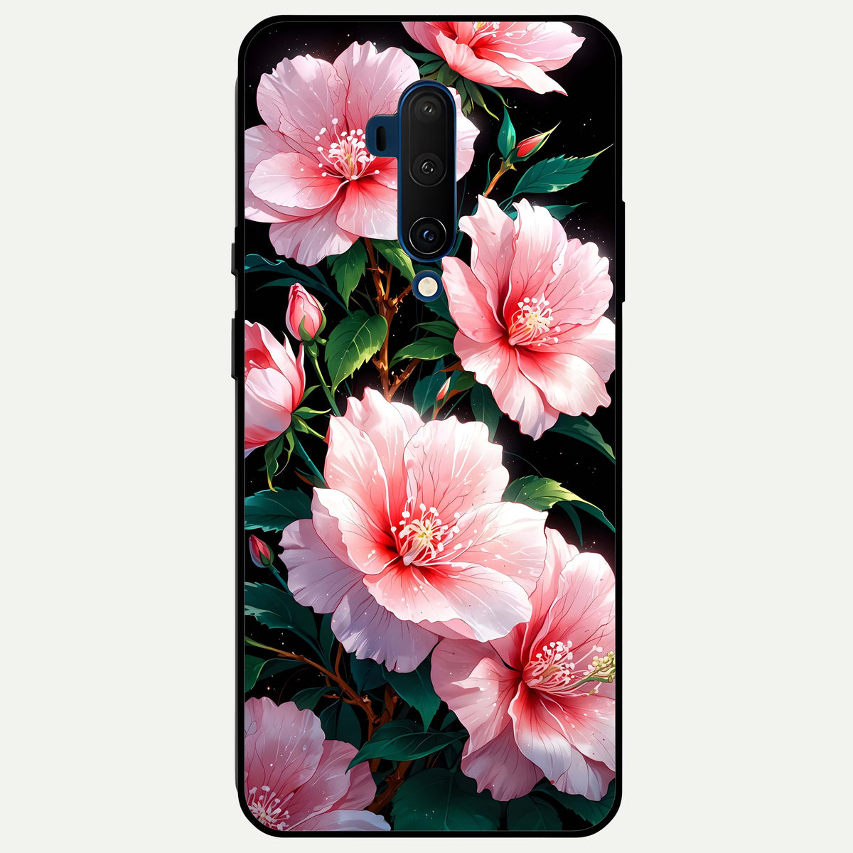  Peach Flower Glass Case For OnePlus 7T Pro back cover – full design glossy printed glass finish