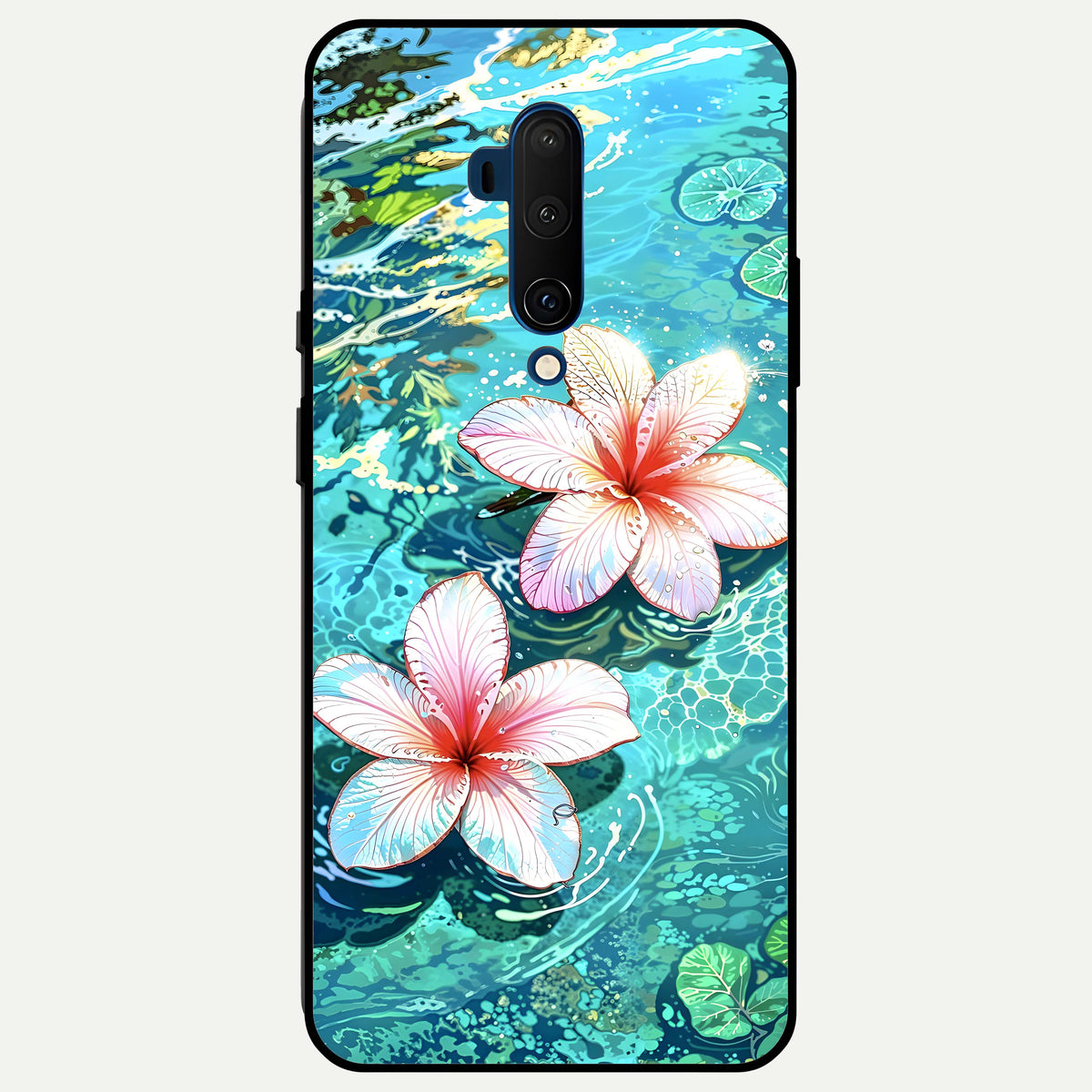  Pink Flowers in Water Glass Case For OnePlus 7T Pro back cover – full design glossy printed glass finish