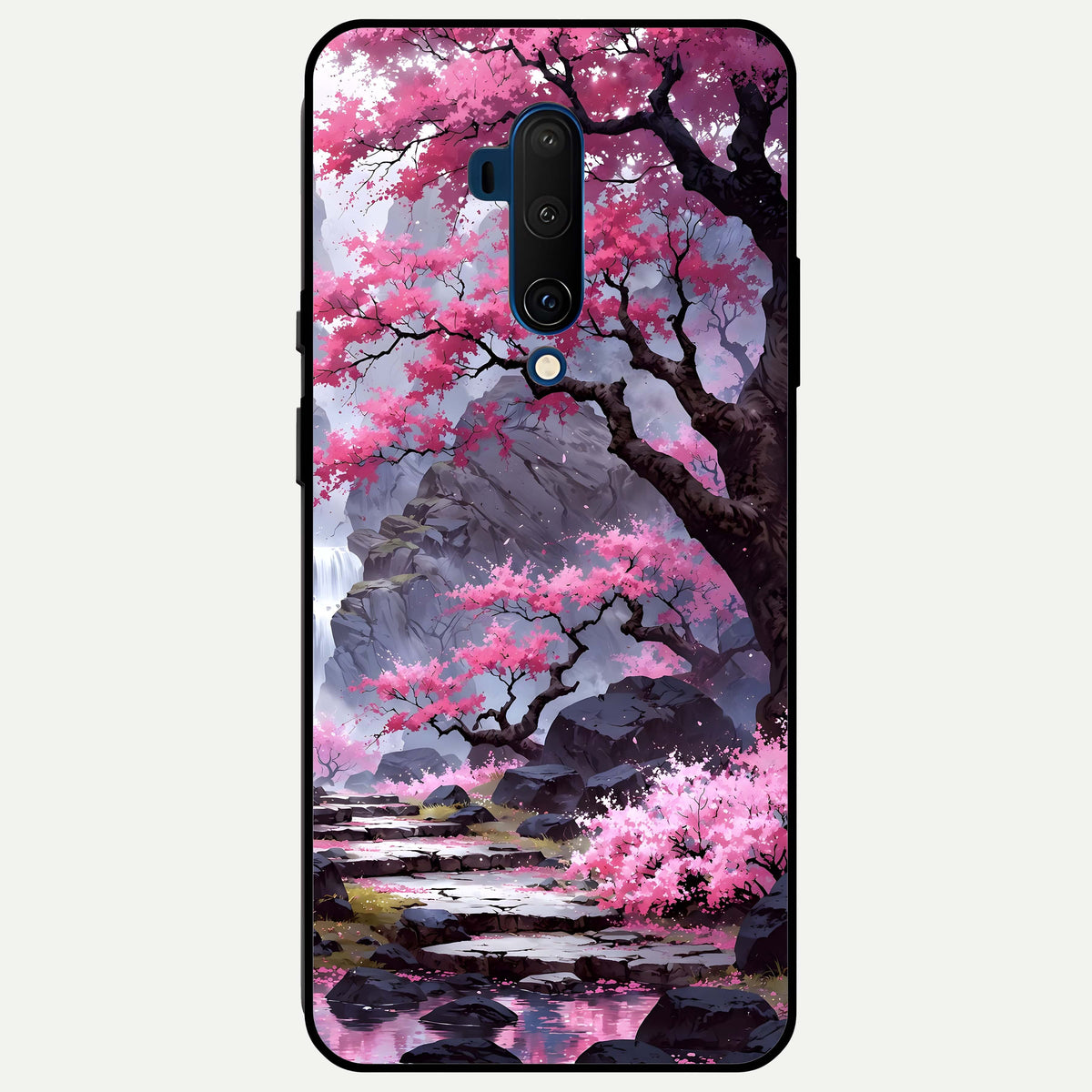  Pink Sunflower Glow Glass Case For OnePlus 7T Pro back cover – full design glossy printed glass finish