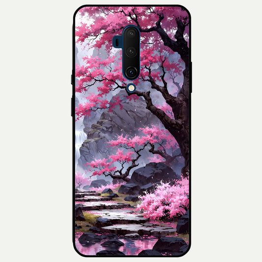  Pink Sunflower Glow Glass Case For OnePlus 7T Pro back cover – full design glossy printed glass finish