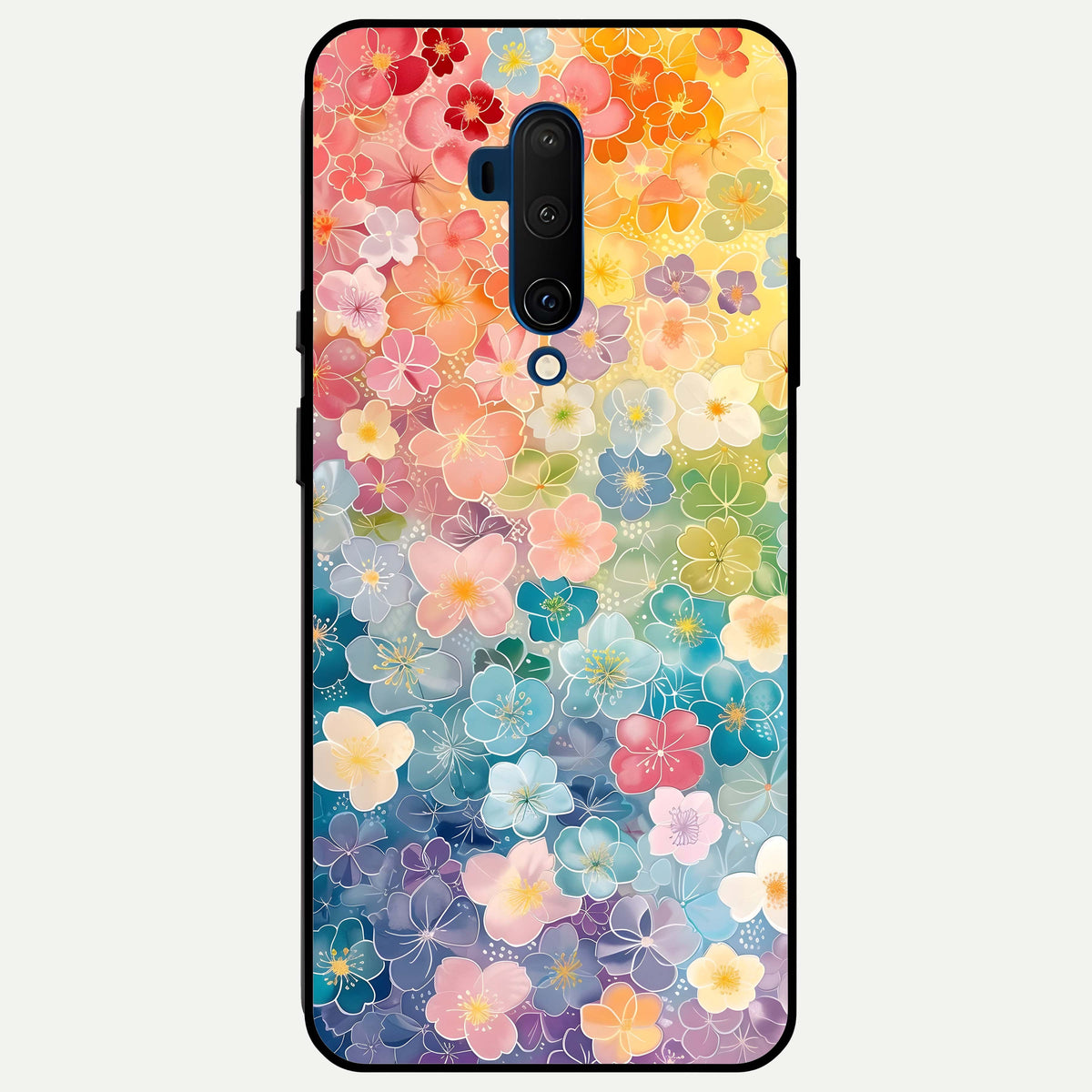  Rainbow Blossom Burst Glass Case For OnePlus 7T Pro back cover – full design glossy printed glass finish