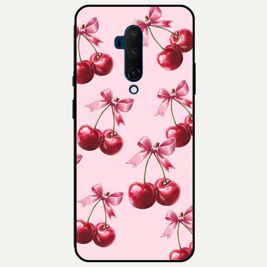  Red Cherries Pattern Glass Case For OnePlus 7T Pro back cover – full design glossy printed glass finish