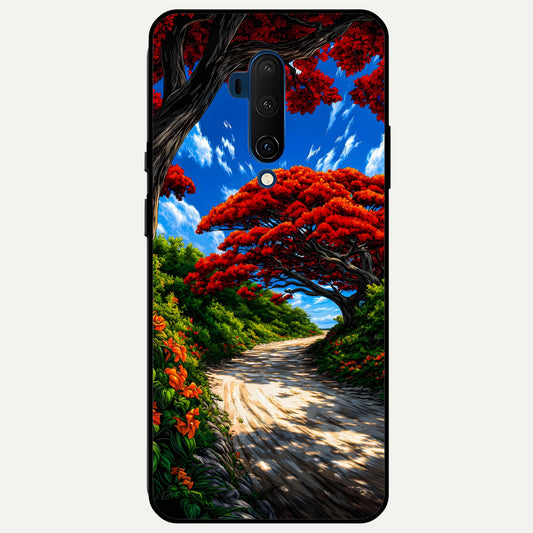  Red Trees Pathway Glass Case For OnePlus 7T Pro back cover – full design glossy printed glass finish