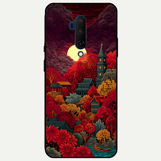  Scarlet Autumn Temple Glass Case For OnePlus 7T Pro back cover – full design glossy printed glass finish