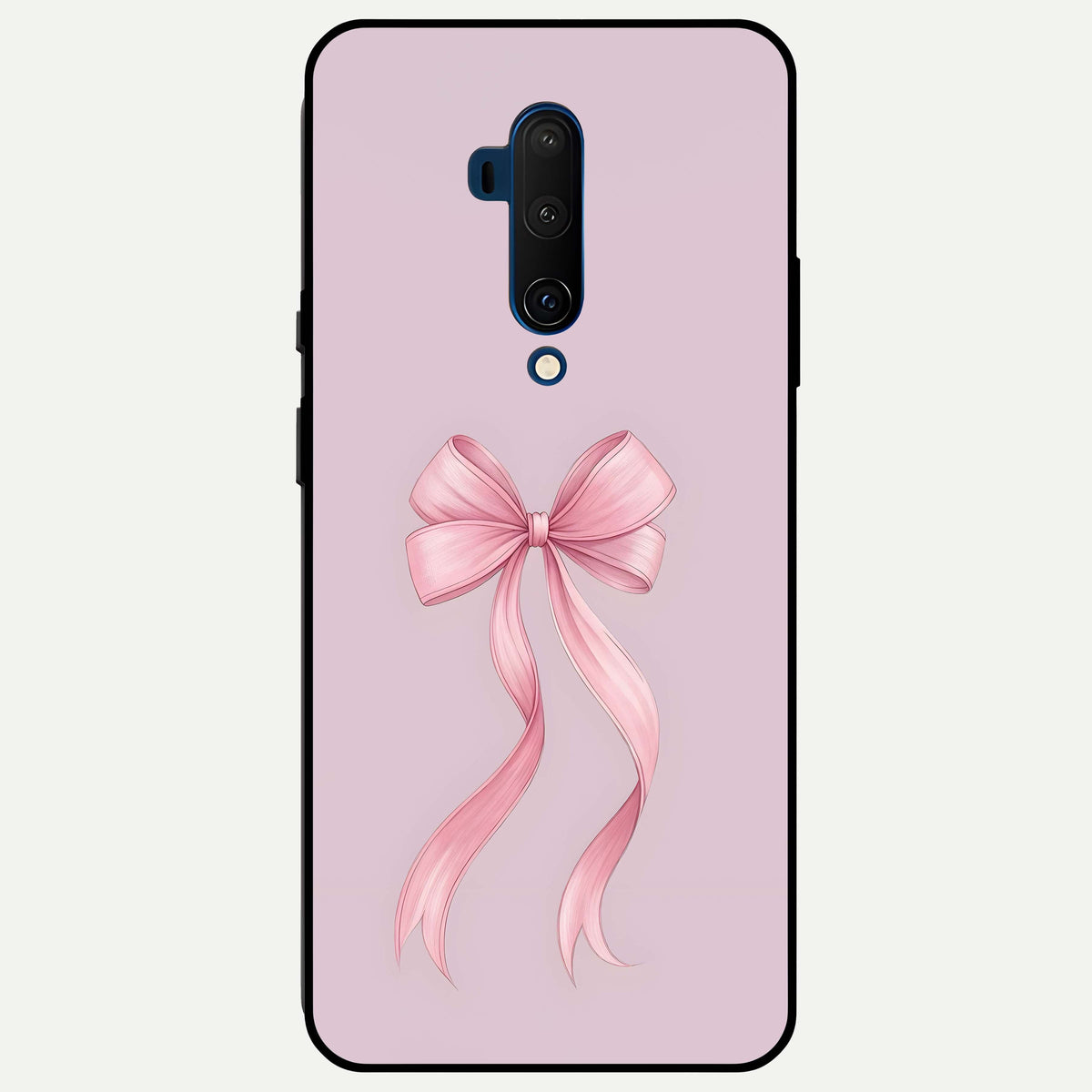  Soft Blush Bow Glass Case For OnePlus 7T Pro back cover – full design glossy printed glass finish