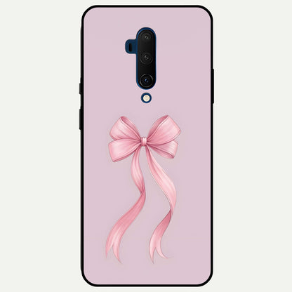  Soft Blush Bow Glass Case For OnePlus 7T Pro back cover – full design glossy printed glass finish