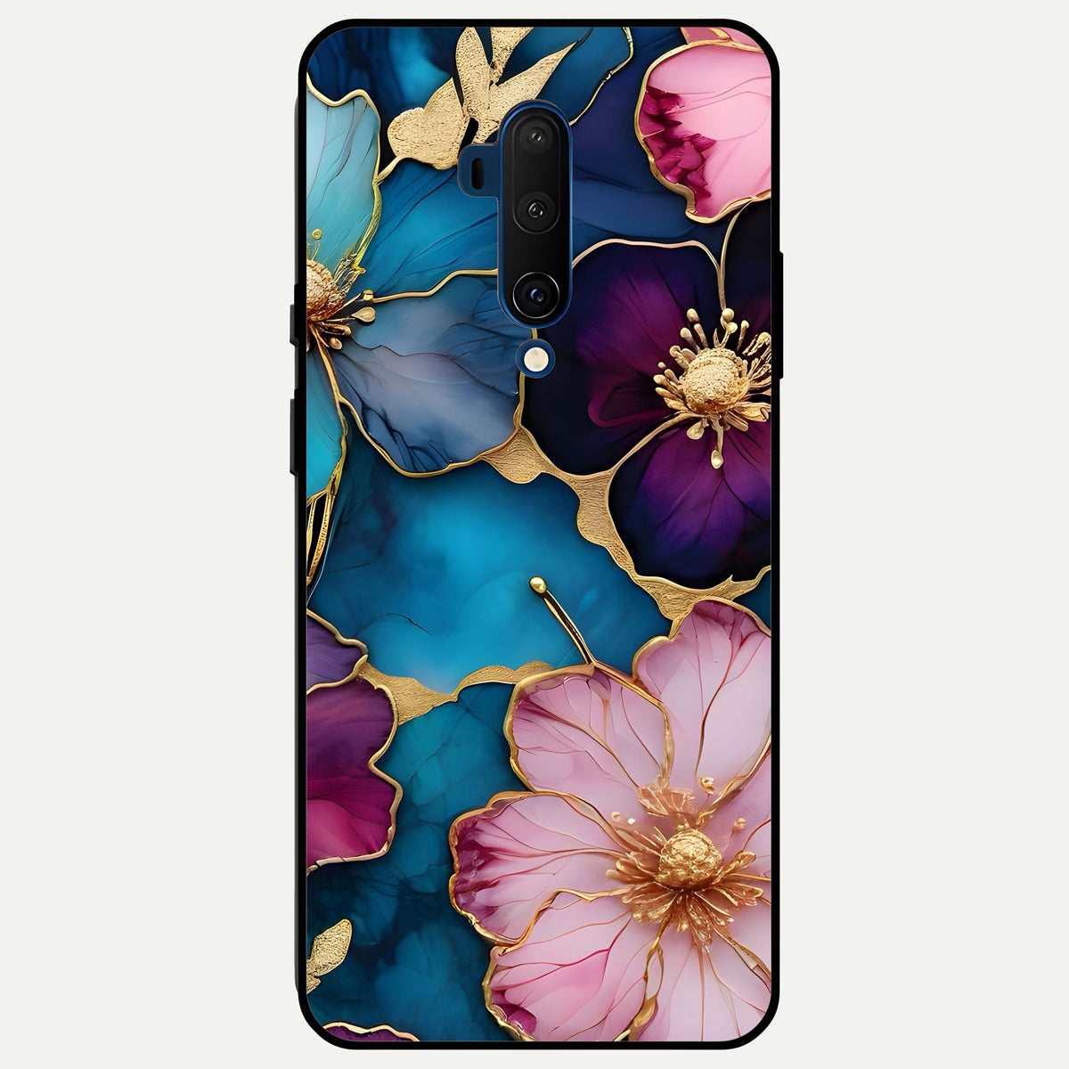  Sparkle Floral Glass Case For OnePlus 7T Pro back cover – full design glossy printed glass finish