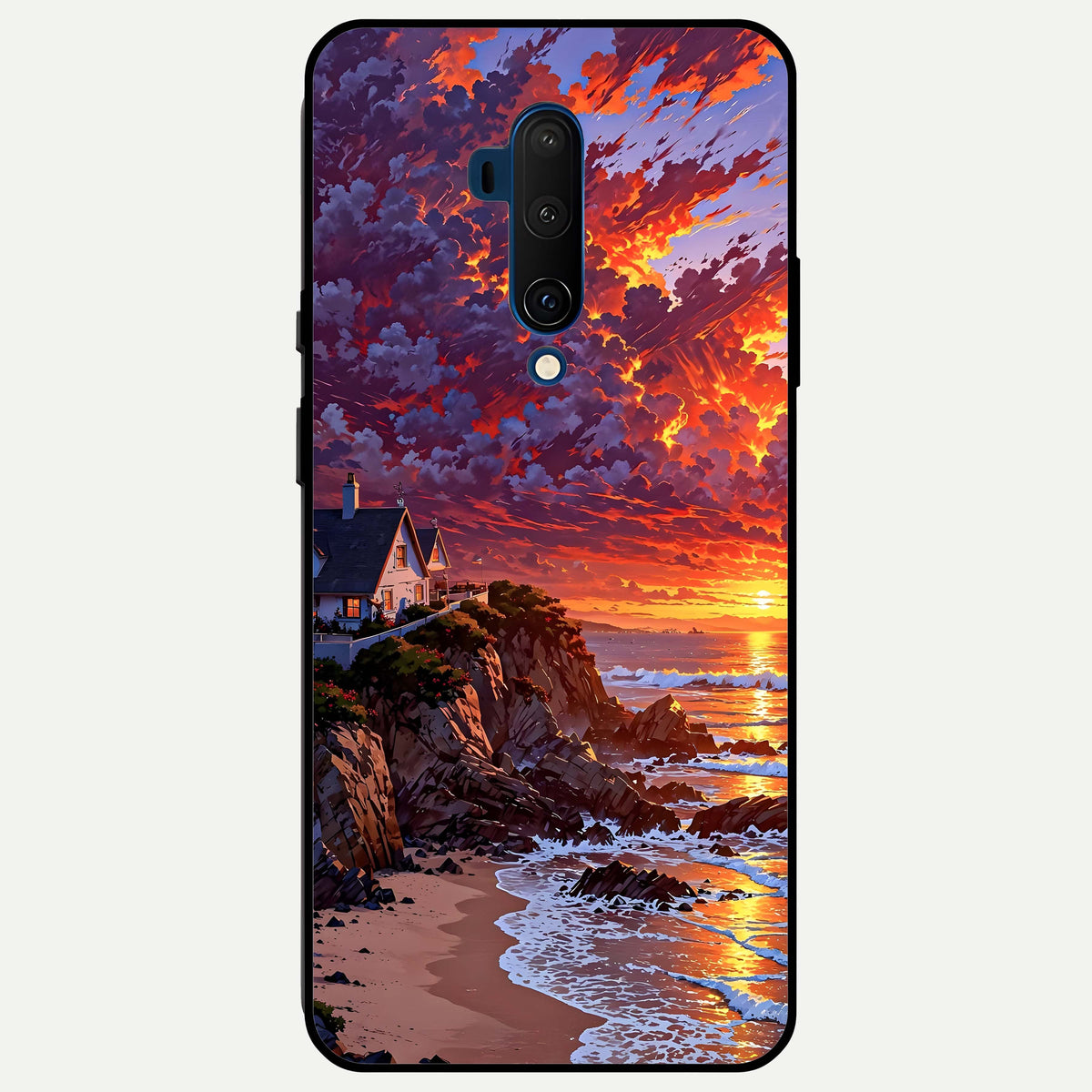  Sunset House By Sea Glass Case For OnePlus 7T Pro back cover – full design glossy printed glass finish