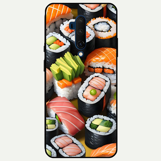  Sushi Food Pattern Glass Case For OnePlus 7T Pro back cover – full design glossy printed glass finish