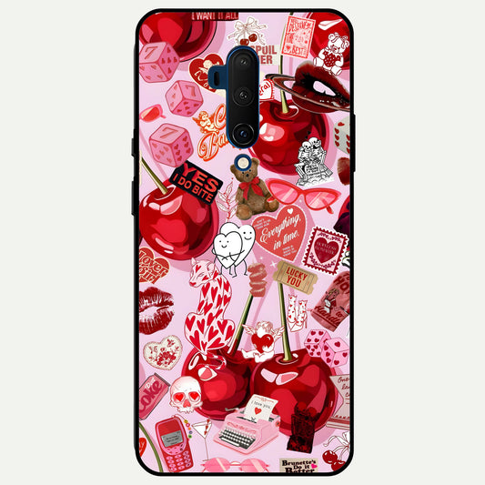  Sweet Cherry Chaos Glass Case For OnePlus 7T Pro back cover – full design glossy printed glass finish