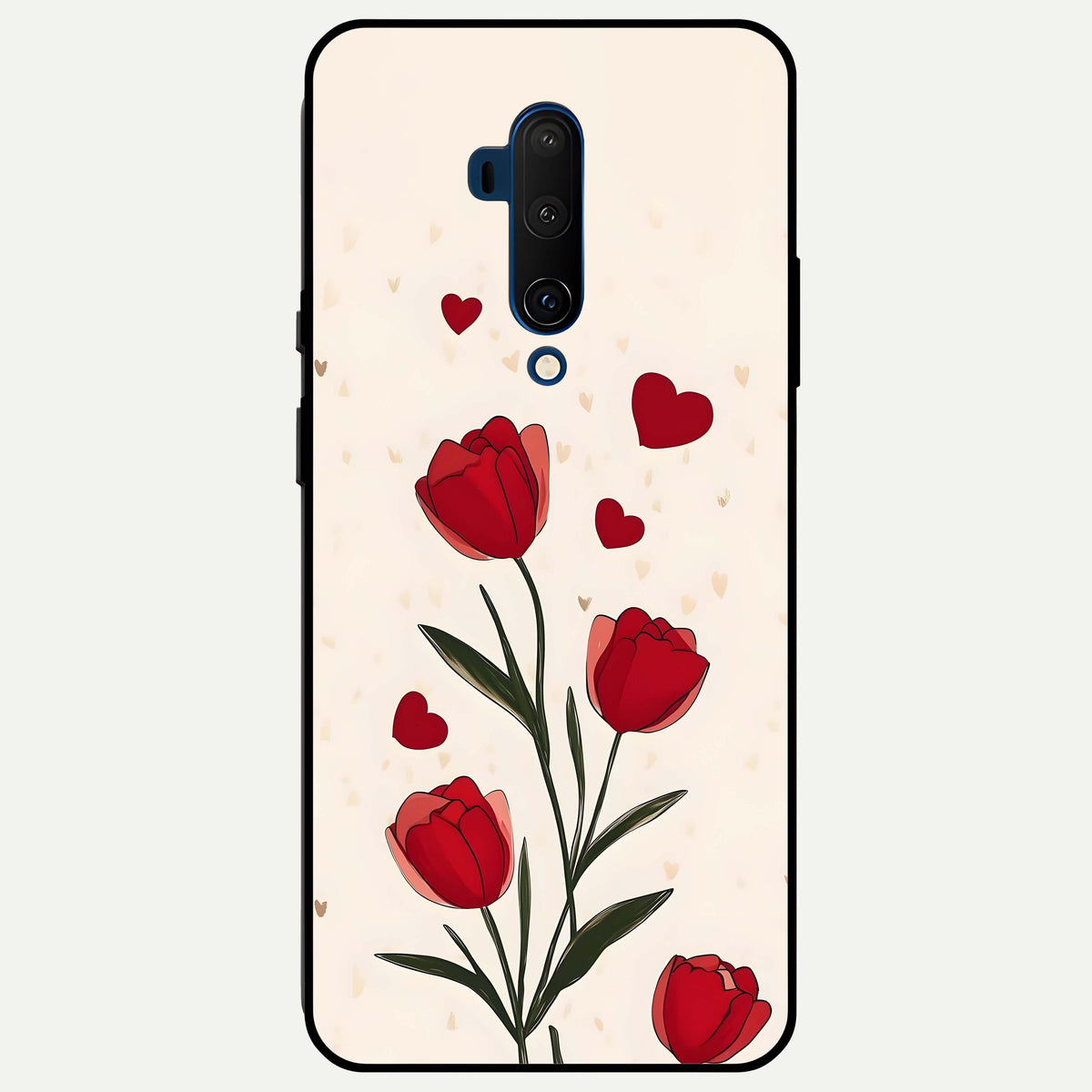  Tulip With Heart Glass Case For OnePlus 7T Pro back cover – full design glossy printed glass finish