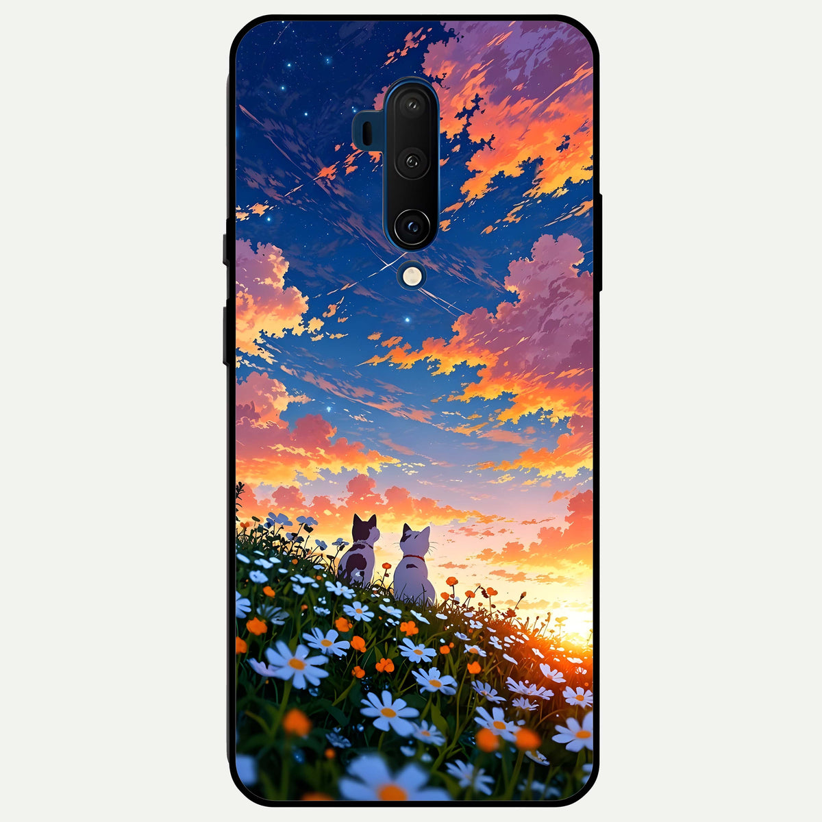  Two Cats Friends Glass Case For OnePlus 7T Pro back cover – full design glossy printed glass finish