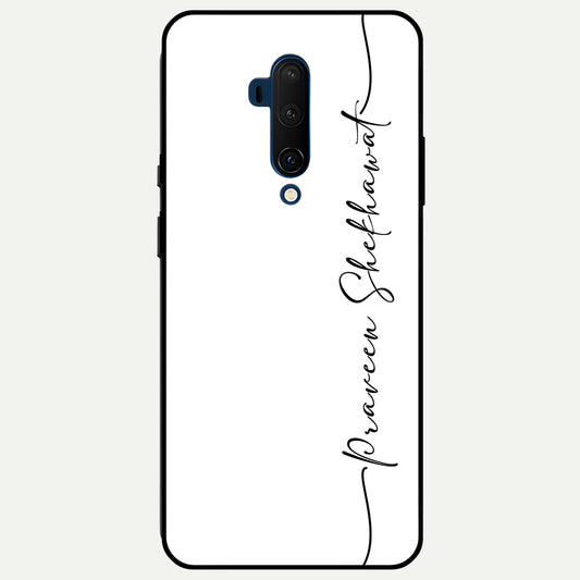  White Tune Custom Name Glass Case For OnePlus 7T Pro back cover – personalized glossy printed glass finish
