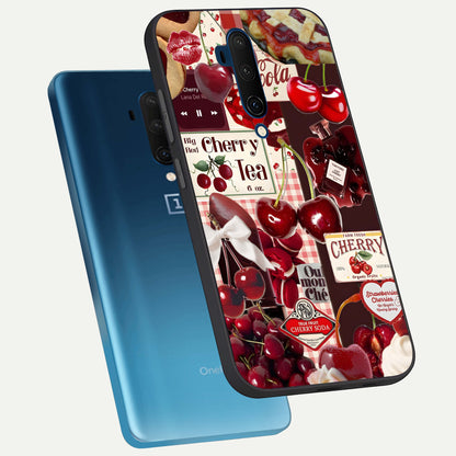  Aesthetic Cherry Tea phone case For OnePlus 7T Pro showing premium glass back cover with detailed artwork