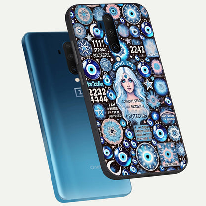  Angel Aura Shield phone case For OnePlus 7T Pro showing premium glass back cover with detailed artwork