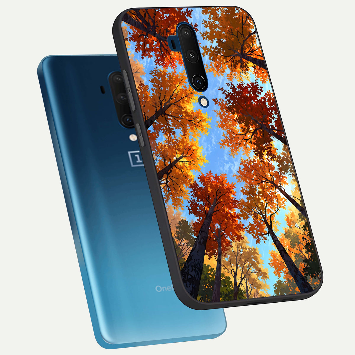  Autumn Sky Rise phone case For OnePlus 7T Pro showing premium glass back cover with detailed artwork