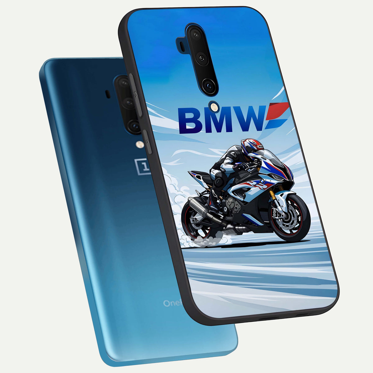  BMW Power Drift phone case For OnePlus 7T Pro showing premium glass back cover with detailed artwork