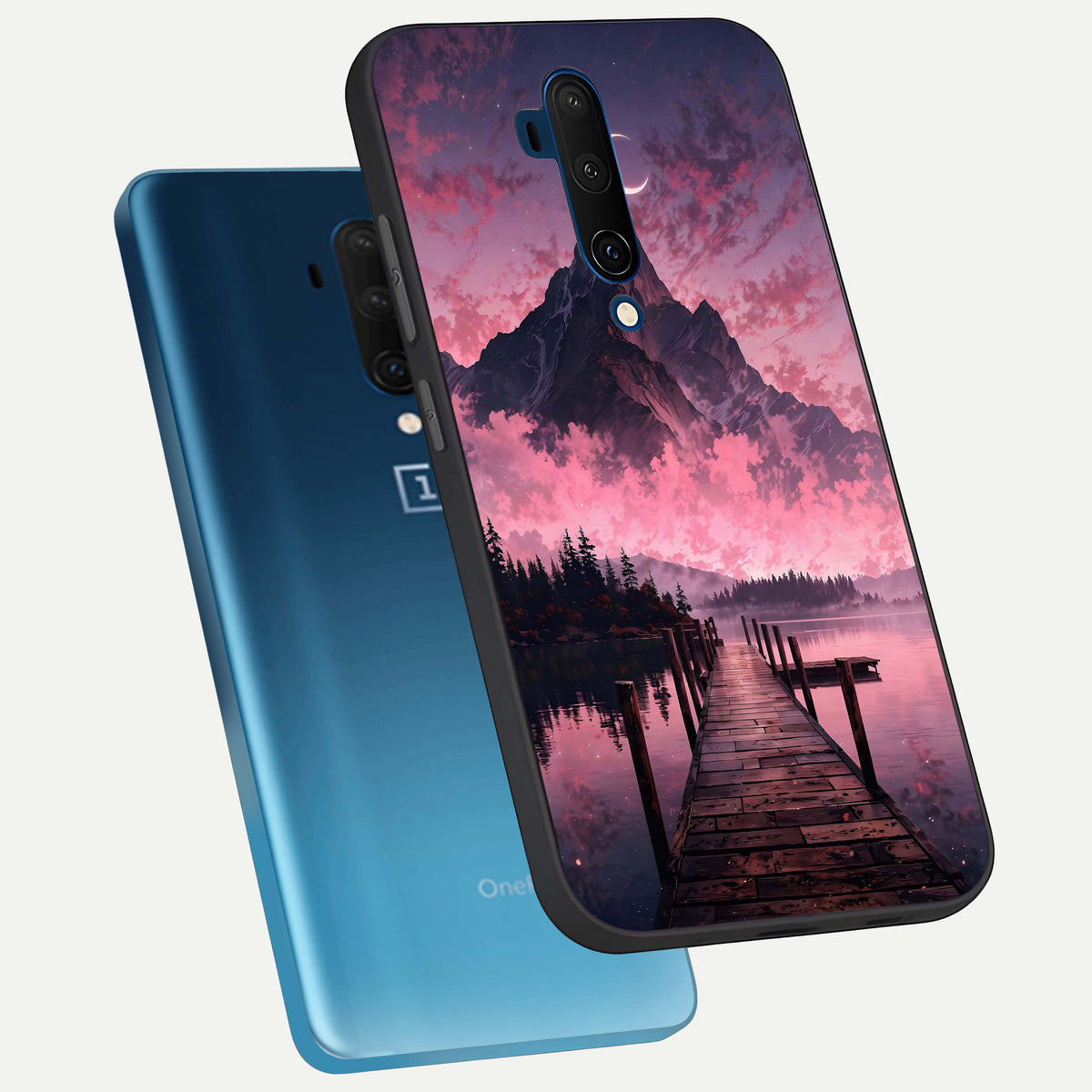  Beautiful Mountain View phone case For OnePlus 7T Pro showing premium glass back cover with detailed artwork