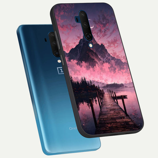  Beautiful Mountain View phone case For OnePlus 7T Pro showing premium glass back cover with detailed artwork