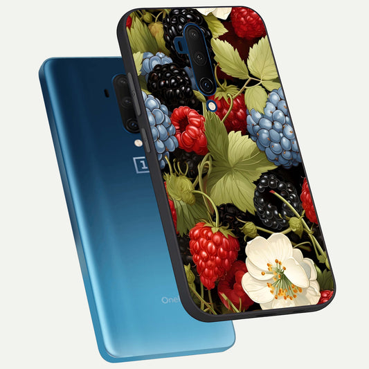  Berry Bloom Charm phone case For OnePlus 7T Pro showing premium glass back cover with detailed artwork