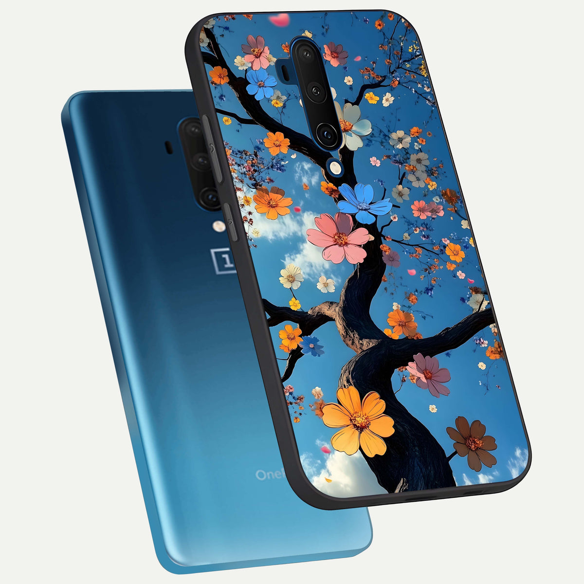  Blossom Dream Sky phone case For OnePlus 7T Pro showing premium glass back cover with detailed artwork