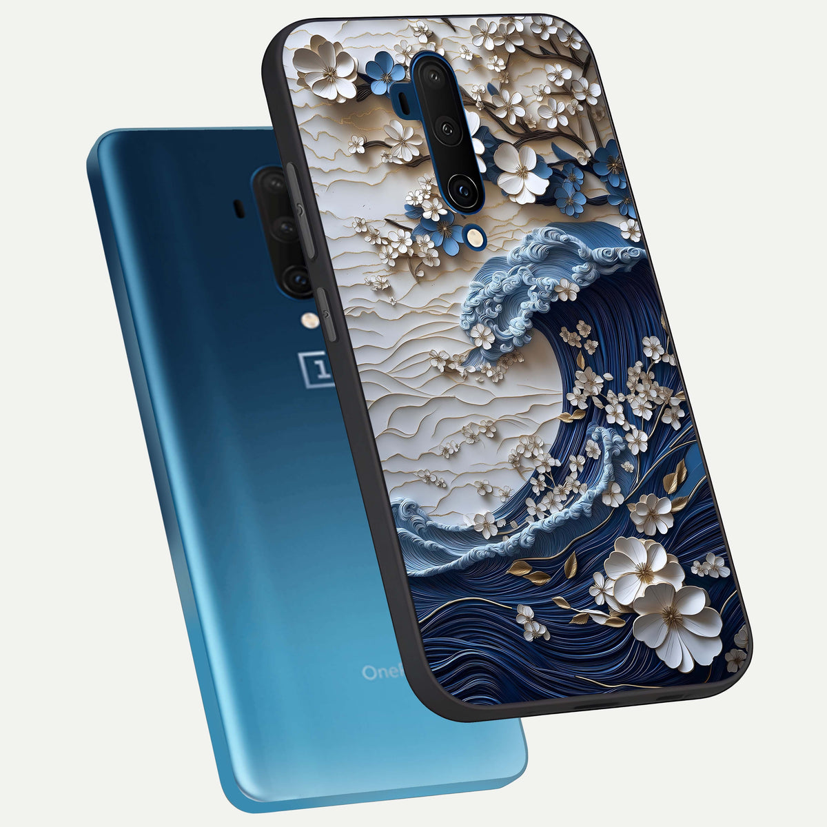  Blossom Wave Art phone case For OnePlus 7T Pro showing premium glass back cover with detailed artwork