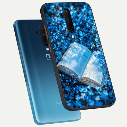  Blue Bloom Tales phone case For OnePlus 7T Pro showing premium glass back cover with detailed artwork