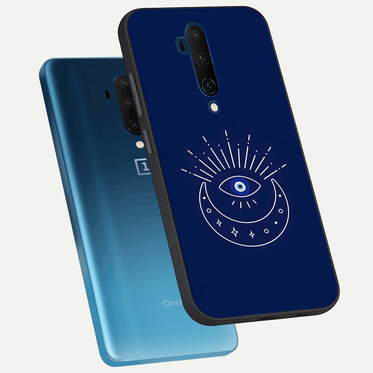  Blue Evil Eye phone case For OnePlus 7T Pro showing premium glass back cover with detailed artwork