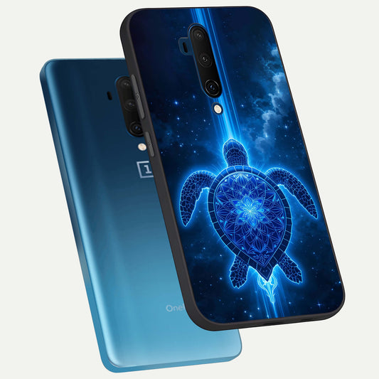  Blue Galaxy Turtle phone case For OnePlus 7T Pro showing premium glass back cover with detailed artwork