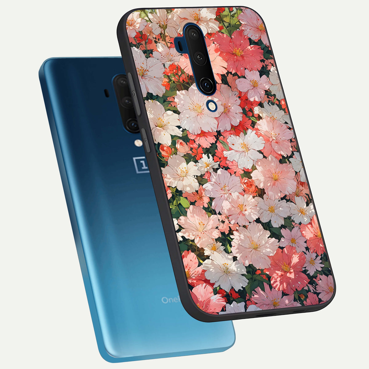  Blush Bloom Field phone case For OnePlus 7T Pro showing premium glass back cover with detailed artwork