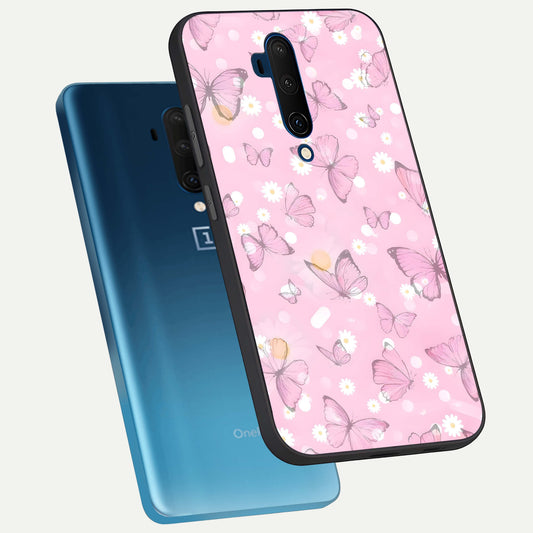  Blush Butterfly Garden phone case For OnePlus 7T Pro showing premium glass back cover with detailed artwork