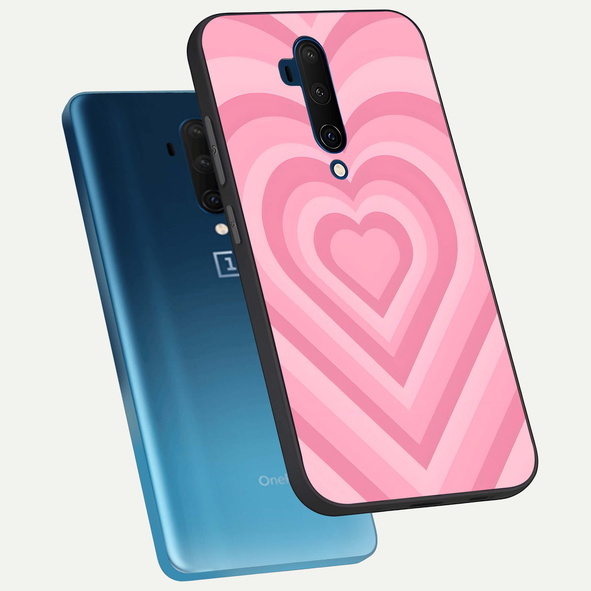  Blush Heart Waves phone case For OnePlus 7T Pro showing premium glass back cover with detailed artwork