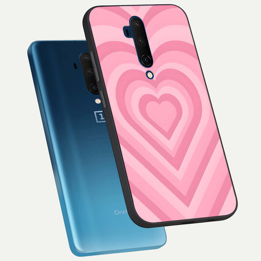  Blush Heart Waves phone case For OnePlus 7T Pro showing premium glass back cover with detailed artwork