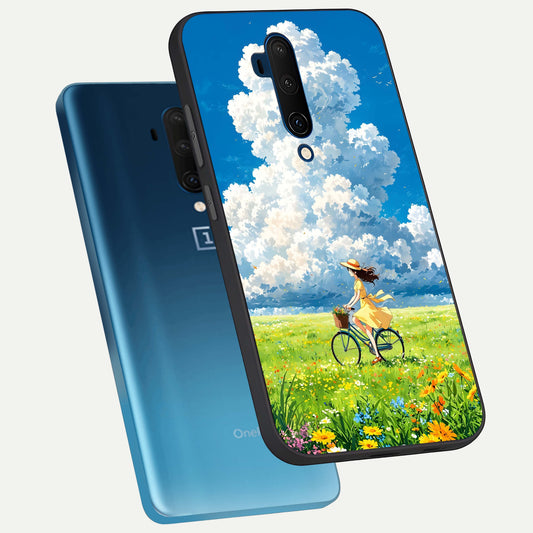  Breezy Meadow Ride phone case For OnePlus 7T Pro showing premium glass back cover with detailed artwork