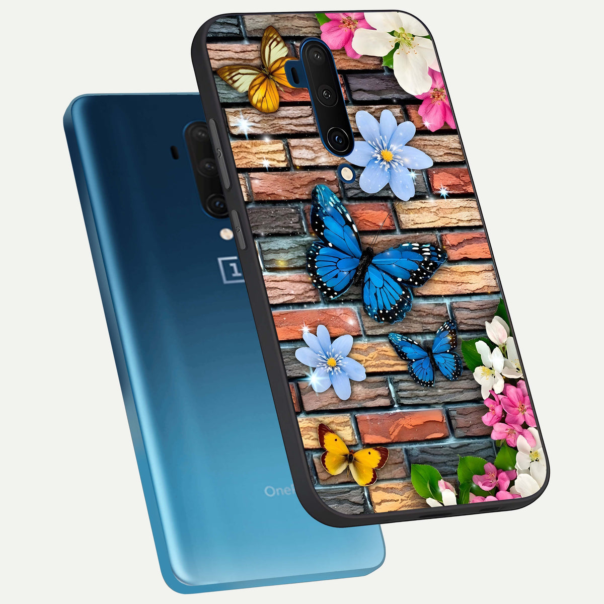  Brick Bloom Flight phone case For OnePlus 7T Pro showing premium glass back cover with detailed artwork