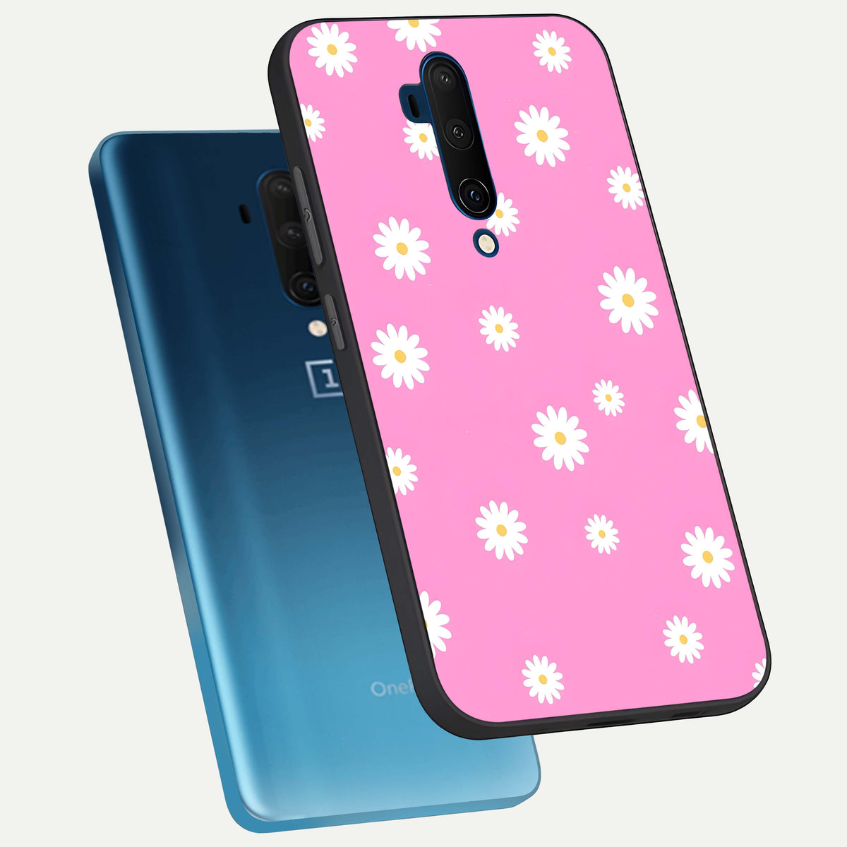  Bubblegum Daisy Pop phone case For OnePlus 7T Pro showing premium glass back cover with detailed artwork