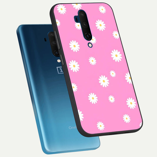  Bubblegum Daisy Pop phone case For OnePlus 7T Pro showing premium glass back cover with detailed artwork