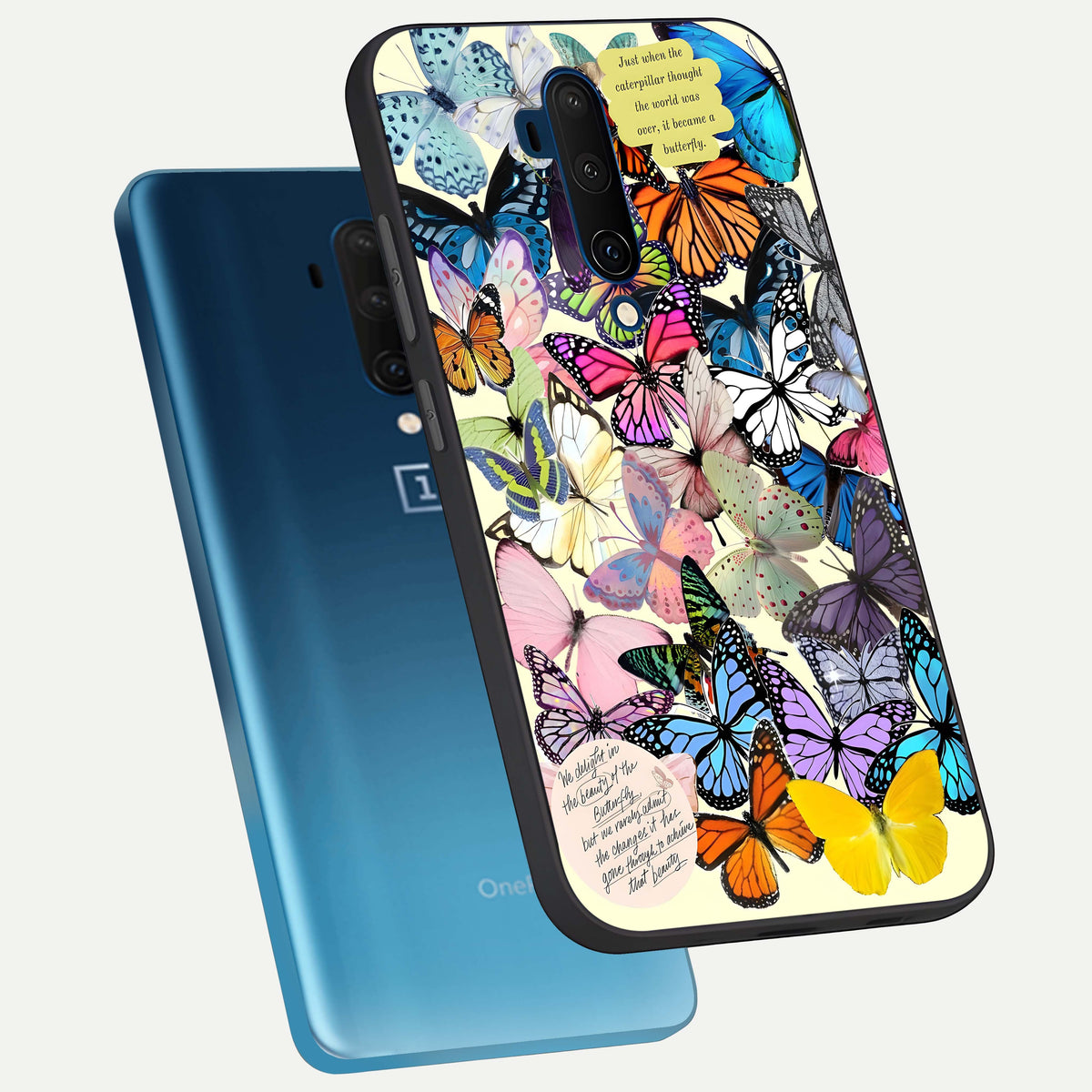 Butterflies Petal Dream phone case For OnePlus 7T Pro showing premium glass back cover with detailed artwork