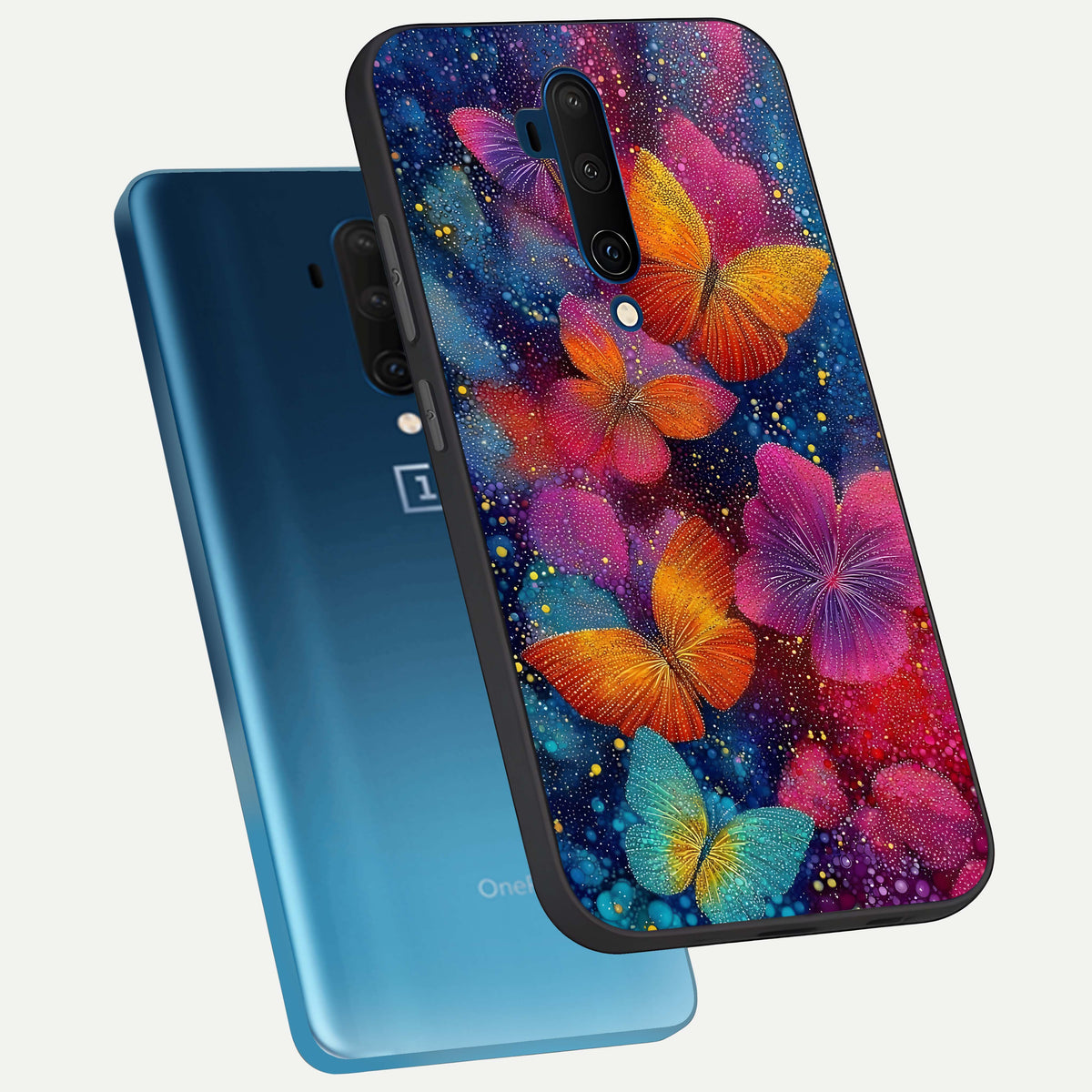  Butterfly Dream Mist phone case For OnePlus 7T Pro showing premium glass back cover with detailed artwork