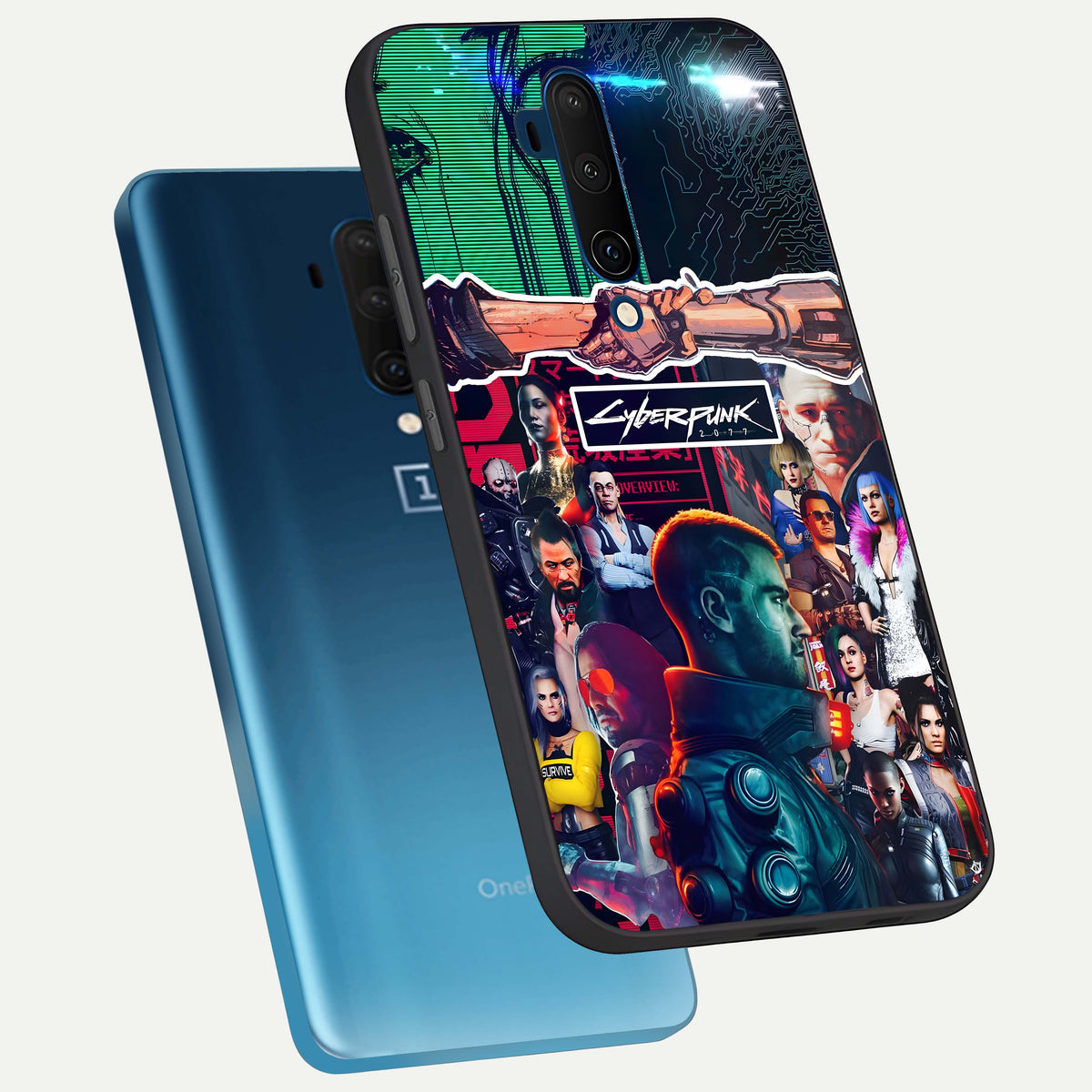  CYBERPUNK Legacy phone case For OnePlus 7T Pro showing premium glass back cover with detailed artwork