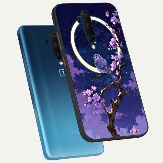  Celestial Bird Blossom phone case For OnePlus 7T Pro showing premium glass back cover with detailed artwork