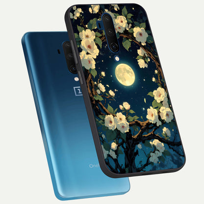  Celestial Moon And Flower phone case For OnePlus 7T Pro showing premium glass back cover with detailed artwork