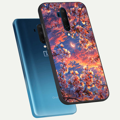  Celestial Sakura Sunset phone case For OnePlus 7T Pro showing premium glass back cover with detailed artwork